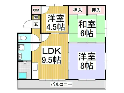 シャトーアルプス(3LDK/2階)の間取り写真