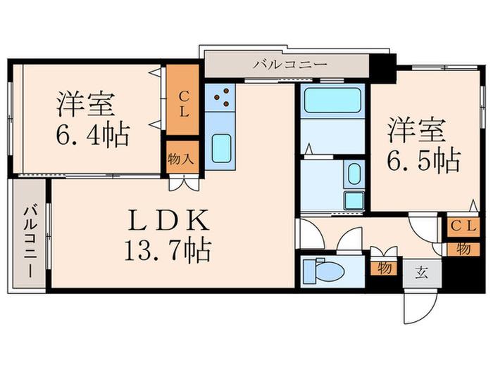 サンシャイン熊本(2LDK/3階)の間取り写真