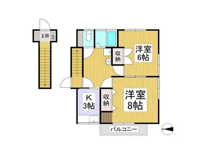 ホワイトハイツ(2K/2階)の間取り写真