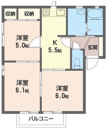 ハイツマコーレB(3K/2階)の間取り写真