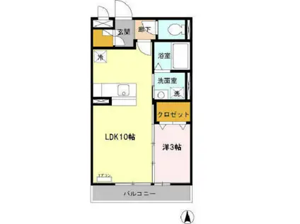 リビングタウン戸水(1LDK/3階)の間取り写真