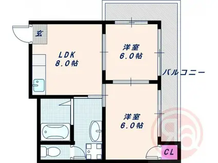 サニーマンション東部(2LDK/4階)の間取り写真