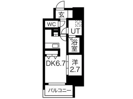ワールドアイ大阪城イーストアドバンス(1DK/11階)の間取り写真