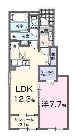 GRADOII B(1LDK/1階)の間取り写真