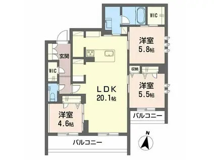 シャーメゾン光の森プレミアム(3LDK/2階)の間取り写真