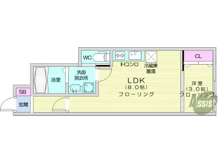 エスポワール桜(1LDK/1階)の間取り写真