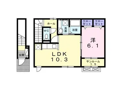 ピア.サウス(1LDK/2階)の間取り写真