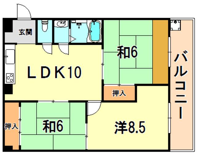 ダイバーシティ神戸長田A棟(3LDK/3階)の間取り写真