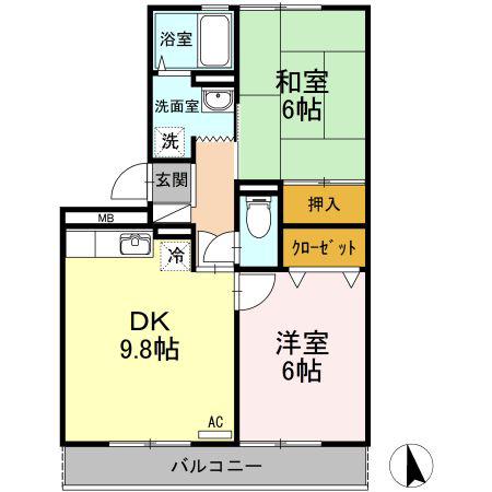 アペックス花ノ宮(2DK/1階)の間取り写真