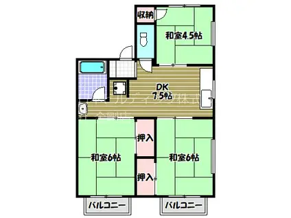 シティハイムあき(3DK/2階)の間取り写真