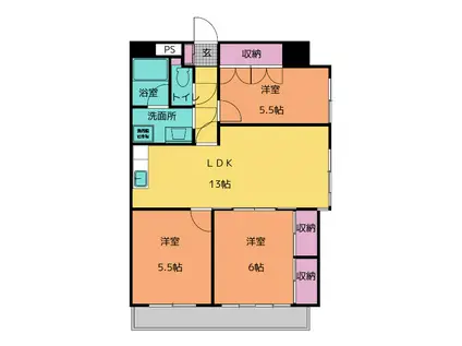 ブラッサム鵜の森(3LDK/4階)の間取り写真