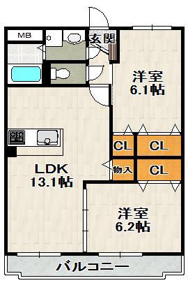 アネックス大野(2LDK/2階)の間取り写真