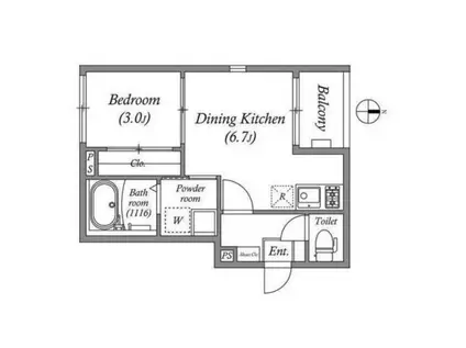 ハーモニーテラス巽西(1DK/2階)の間取り写真