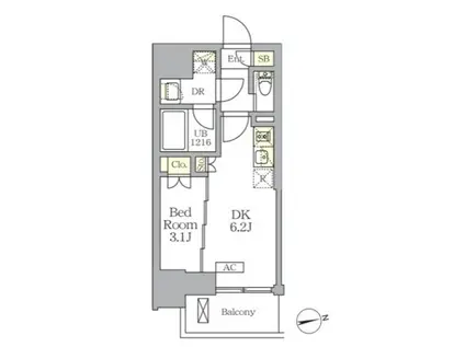 ザ・ライオンズフォーシア文京湯島(1DK/2階)の間取り写真