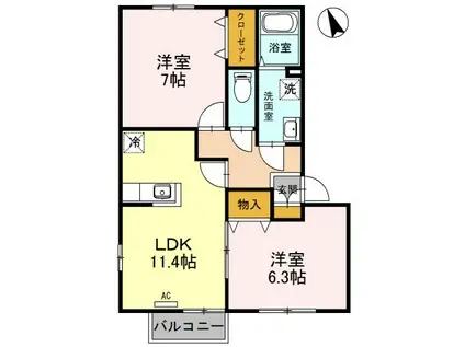 Dフレアタウン長宮III(2LDK/2階)の間取り写真