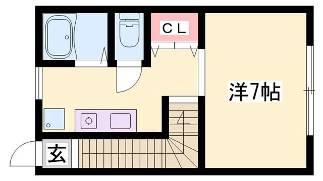 山陽電鉄網干線 山陽天満駅 徒歩11分 2階建 築6年(ワンルーム/2階)の間取り写真