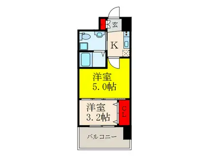 セレニテ江坂ルフレ(2K/2階)の間取り写真