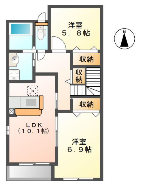 アーバングレイス(2LDK/2階)の間取り写真