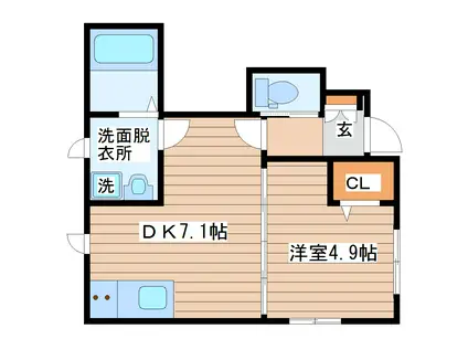 A・TテラスII(1DK/1階)の間取り写真