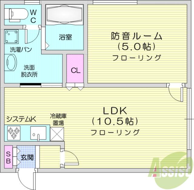 ラ・セゾン桜ヶ丘(1LDK/2階)の間取り写真