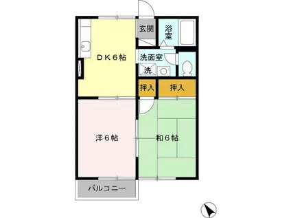 カサ・ド・マール D(2DK/1階)の間取り写真