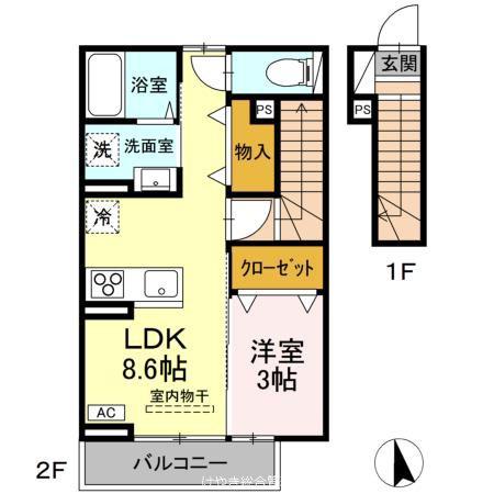 ヴィラ ベアテ(1LDK/2階)の間取り写真