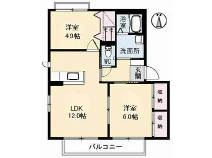 クレストハイツ A棟(2LDK/2階)の間取り写真