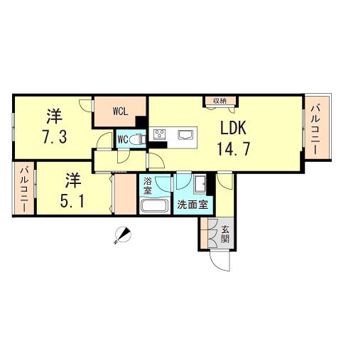 シャーメゾン ルポア(2LDK/3階)の間取り写真