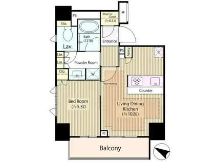 パークホームズ日本橋浜町二丁目リビオガーデン(1LDK/3階)の間取り写真