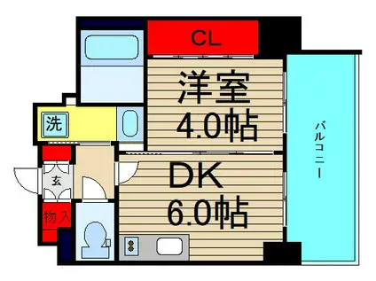 エステムコート難波VIエント(1DK/13階)の間取り写真