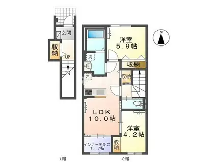今伊勢町宮後字芝野アパート(2LDK/2階)の間取り写真