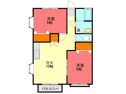 Kハイム弐番館(2LDK/2階)の間取り写真