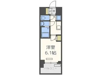 プレサンスタワー難波ウエスト(1K/6階)の間取り写真