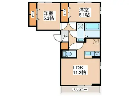 Dスクエア金森東(2LDK/3階)の間取り写真