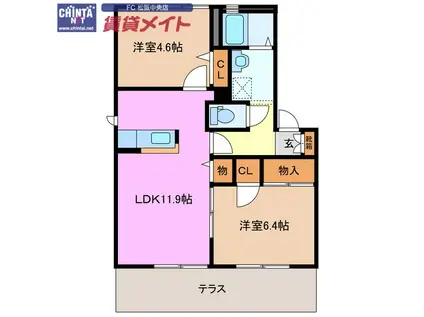 グリーンヒル宮前B棟(2LDK/1階)の間取り写真