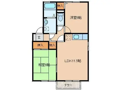 サンシャトーレ B棟(2LDK/1階)の間取り写真