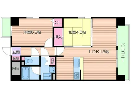 PDC・アパートメント南森町(2LDK/4階)の間取り写真