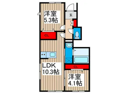 リーブルファイン八潮南川崎III(2LDK/1階)の間取り写真