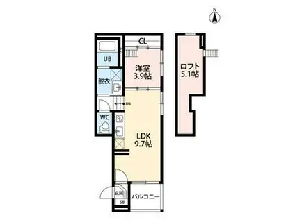 REGALO SHIGA-HONDORI レ(1LDK/2階)の間取り写真