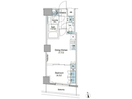 ザ・パークハビオ新宿(1DK/7階)の間取り写真
