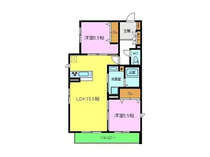 シャーメゾンアントレポ(2LDK/2階)の間取り写真