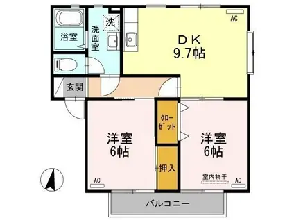 パレス新浜 C棟(2DK/1階)の間取り写真