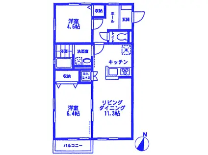オーチャード・アパートメントB(1LDK/2階)の間取り写真