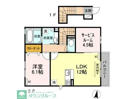 モリエールIII 2-B(1SLDK/2階)の間取り写真