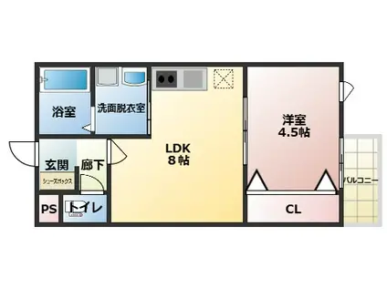COTTO九工大前(1LDK/3階)の間取り写真