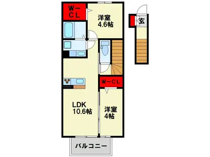 ポルタ宮前(2LDK/2階)の間取り写真