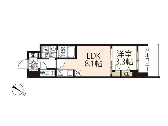 S-RESIDENCE東千田公園ALESIA(1LDK/15階)の間取り写真