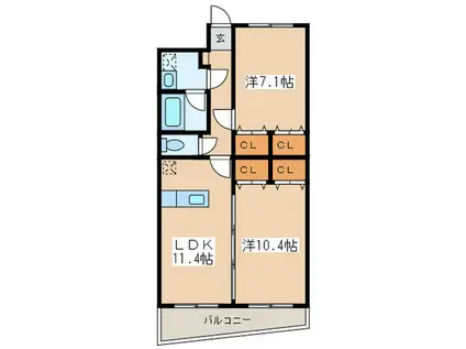 アルカディア・アイル(2LDK/1階)の間取り写真