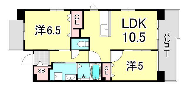 UR浜甲子園さくら街10号棟(2LDK/5階)の間取り写真