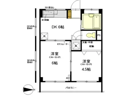 STAGE ONE 玉川上水(2DK/2階)の間取り写真